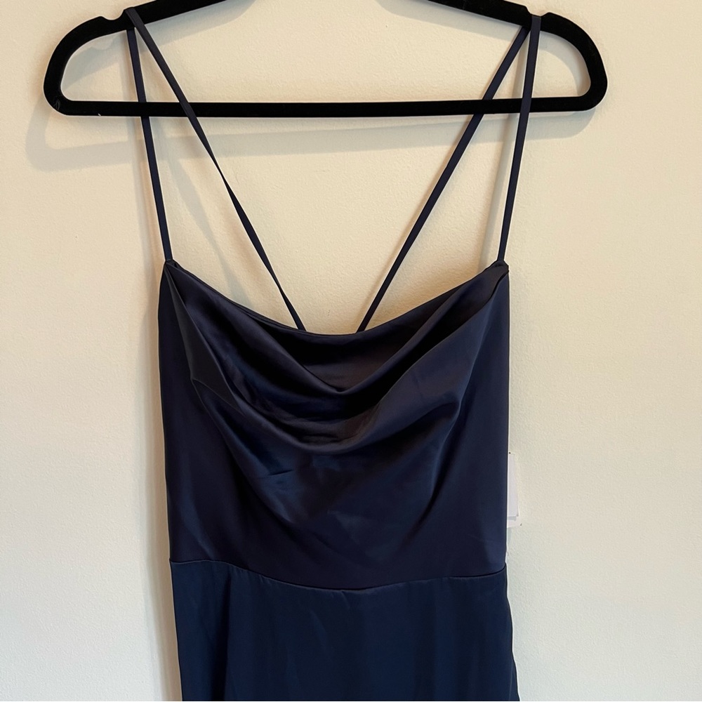 NWT DB Studio Navy Blue cowl neck silky chiffon dress with slit | Size 10 - Picture 3 of 10